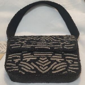 Hand-Beaded Black & Silver Evening Clutch